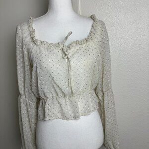 Vintage ACOA Made in USA Crop Ivory Blouse Long Sleeves Size M